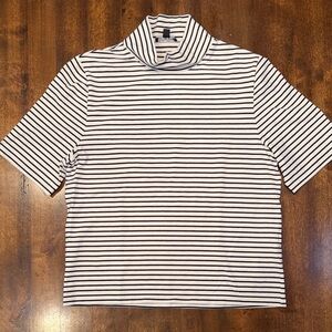 J. Crew Black and White Striped Mockneck Top Short Sleeve Size XL